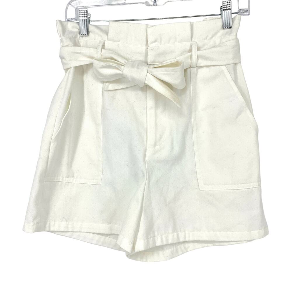 BB Dakota Shorts Women's Apx Sz Small High Waisted Paperbag Tie Waist White